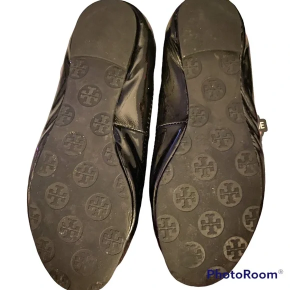 Tory Burch Black Flats with Gold Logo - Picture 2 of 2